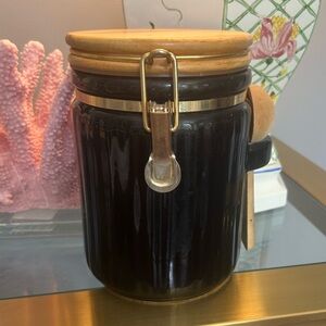 PREFERRED STOCK Vintage Black Ribbed Coffee Canister Wood Lid Spoon Clamp